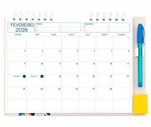 Calendário Mensal Imantado para Geladeira-2026