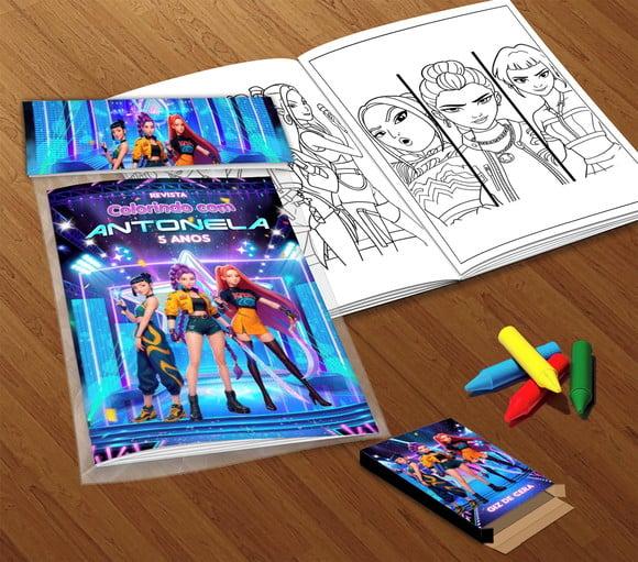 Kit Colorir Guerreiras do Kpop (livrinho+giz)