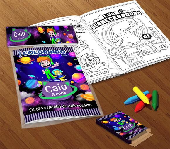 Kit Colorir Gato Galáctico (livrinho + Giz de Cera)