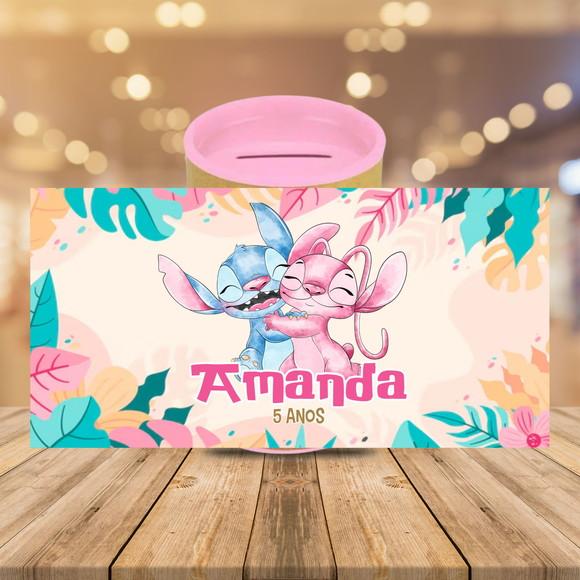 Adesivo para Cofrinho Stitch e Angel