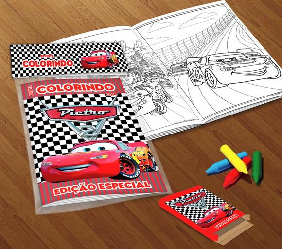 Kit Colorir Carros Mcqueen (livrinho + Giz de Cera)