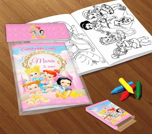 Kit Colorir Princesas da Disney Cute (livrinho+giz de Cera)