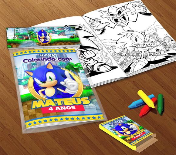 Kit Colorir Sonic (livrinho + Giz de Cera)