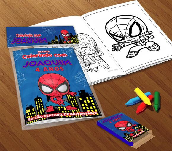 Kit Colorir Homem Aranha Cute (livrinho + Giz de Cera)