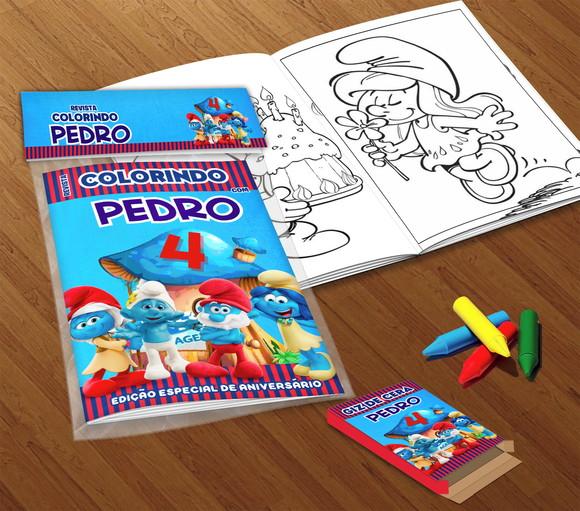 Kit Colorir Smurfs (livrinho + Giz de Cera)