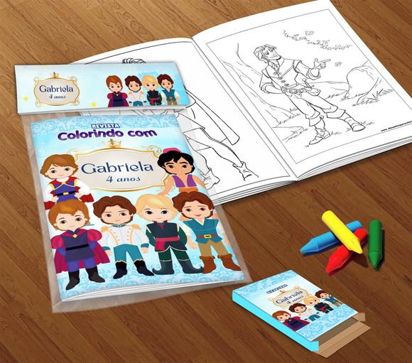 Kit Colorir Príncipes da Disney (livrinho + Giz de Cera)
