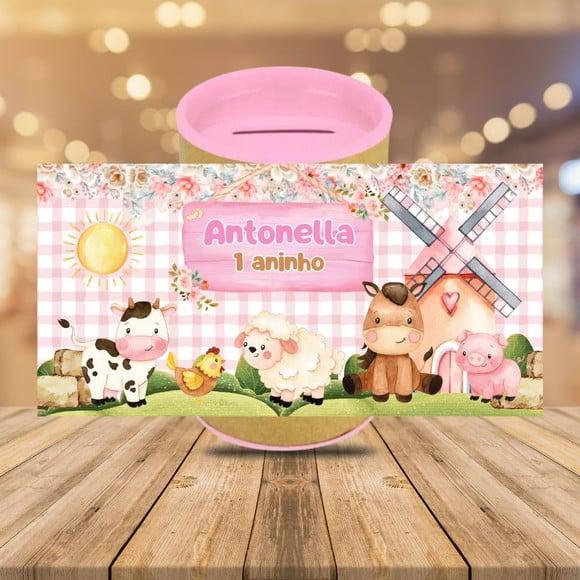 Adesivo para Cofrinho Fazendinha Rosa