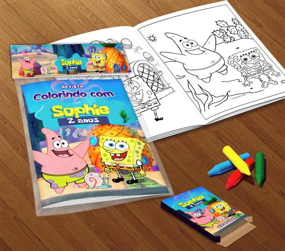Kit Colorir Bob Esponja (livrinho + Giz de Cera)