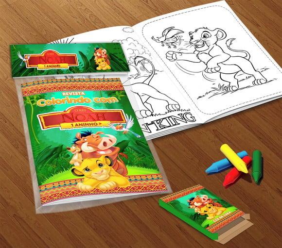 Kit Colorir Rei Leão (livrinho + Giz de Cera)