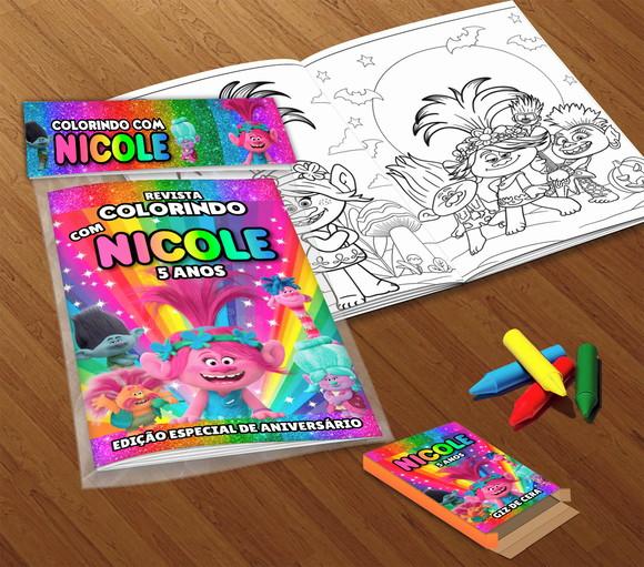 Kit Colorir Trolls (livrinho + Giz de Cera)