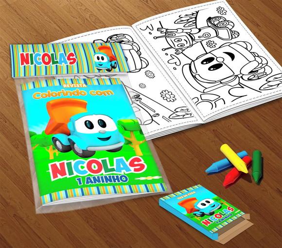 Kit Colorir Léo o Caminhão (livrinho + Giz de Cera)