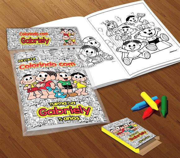 Kit Colorir Turma da Mônica (livrinho + Giz de Cera)