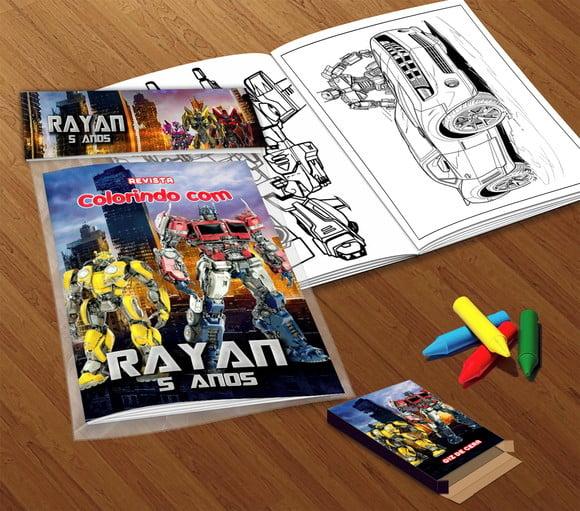 Kit Colorir Transformers (livrinho + Giz de Cera)