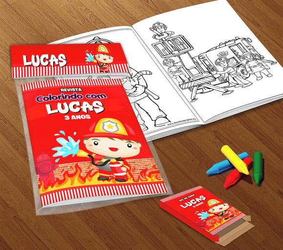 Kit Colorir Bombeiro (livrinho + Giz de Cera)