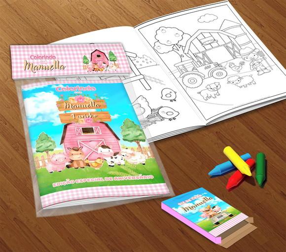 Kit Colorir Fazendinha (livrinho + Giz de Cera)