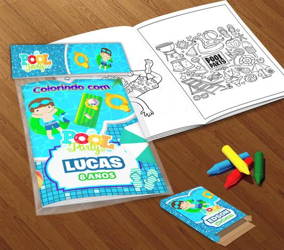Kit Colorir Pool Party (livrinho + Giz de Cera)