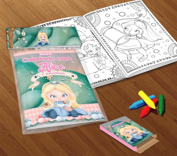 Kit Colorir Alice no País das Maravilhas Cute (livrinho+giz)