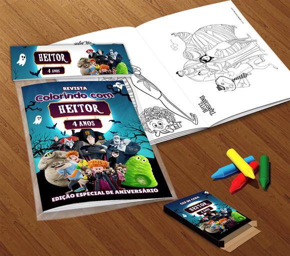 Kit Colorir Hotel Transilvânia (livrinho + Giz de Cera)