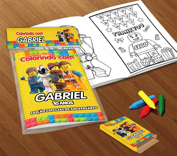 Kit Colorir Lego (livrinho + Giz de Cera)