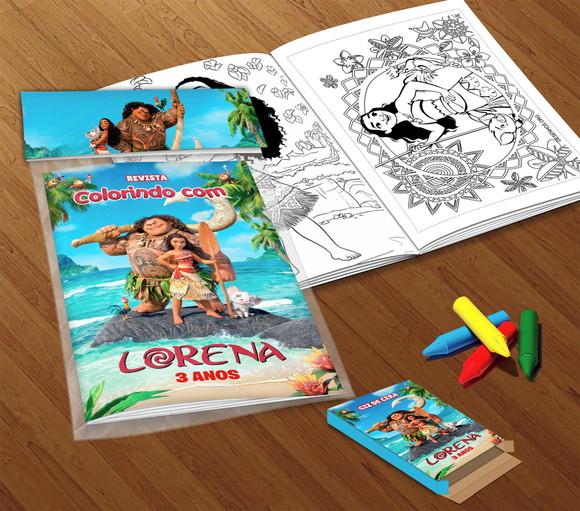 Kit Colorir Moana Adulta (livrinho + Giz de Cera)