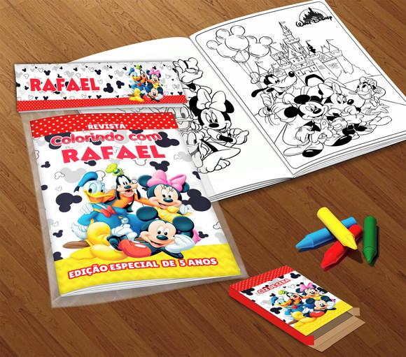 Kit Colorir Turma do Mickey (livrinho + Giz de Cera)