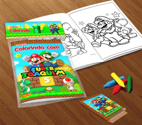 Kit Colorir Super Mario (livrinho + Giz de Cera)