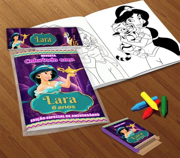 Kit Colorir Jasmine (livrinho + Giz de Cera)
