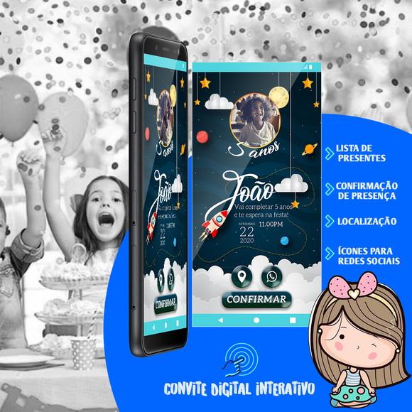 CONVITE DE ANIVERSÁRIO DIGITAL INTERATIVO-ASTRONAUTA