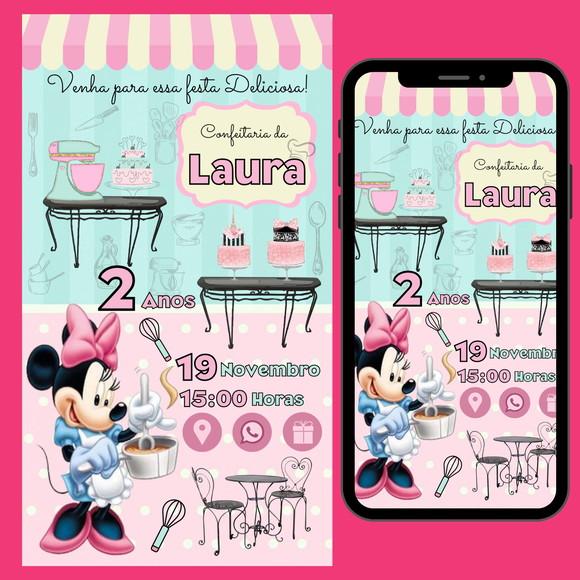 Convite Digital Interativo Minnie Confeiteira