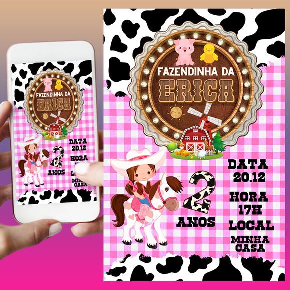 Convite de Aniversário Digital- Fazendinha Menina
