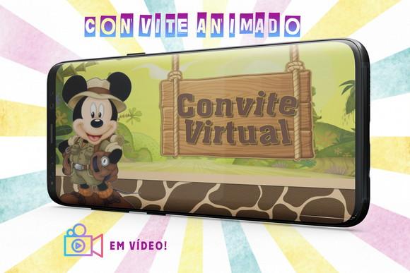 Convite De Aniversário Animado- Mickey Safari
