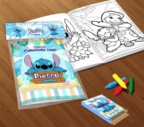 Kit Colorir Stitch (livrinho + Giz de Cera)