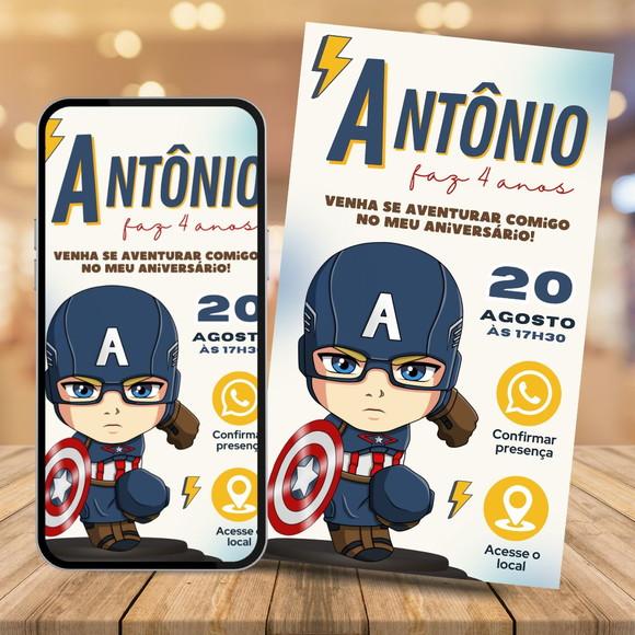 Convite Digital Interativo Capitão América Cute