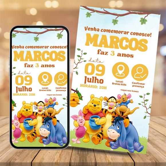 Convite Digital Interativo Ursinho Pooh
