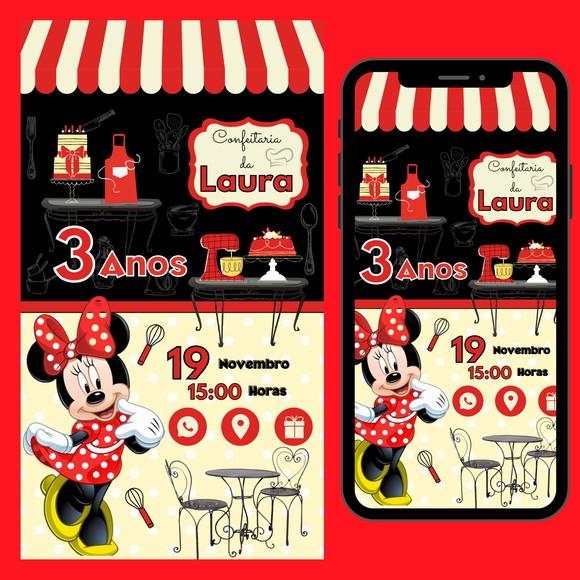 Convite Digital Interativo Minnie Vermelha Confeiteira