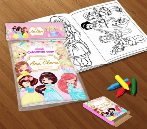 Kit Colorir Princesas da Disney Cute (livrinho+giz de Cera)