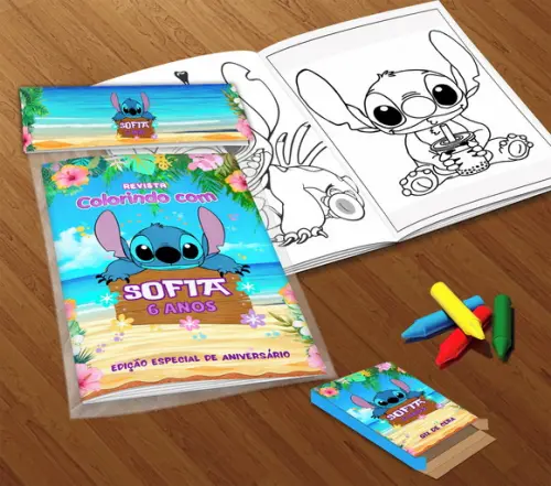 Kit Colorir Stitch (livrinho + Giz de Cera)