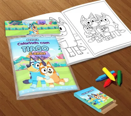Kit Colorir Bluey (livrinho + Giz de Cera)