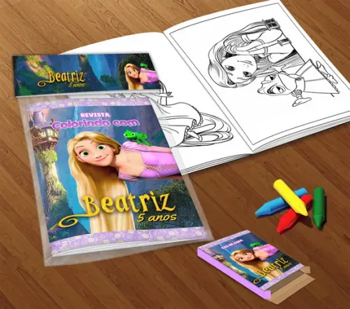 Kit Colorir Enrolados Rapunzel (livrinho + Giz de Cera)