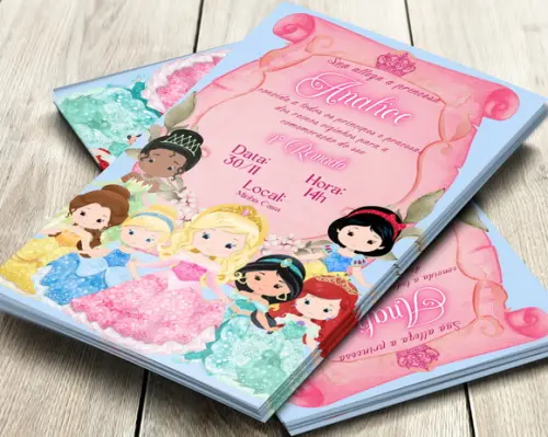 Convite Impresso Princesas da Disney Cute