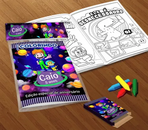 Kit Colorir Gato Galáctico (livrinho + Giz de Cera)
