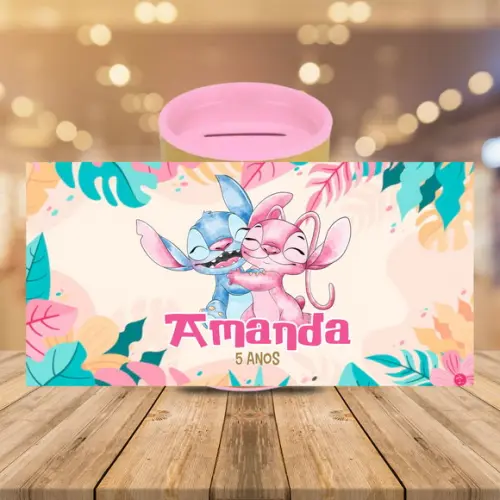 Adesivo para Cofrinho Stitch e Angel