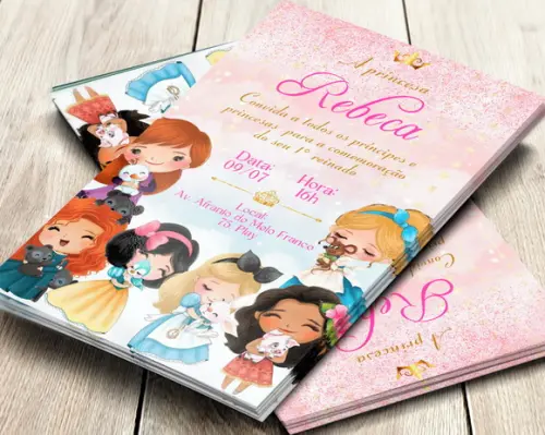 Convite Impresso Princesas da Disney Cute Aquarela