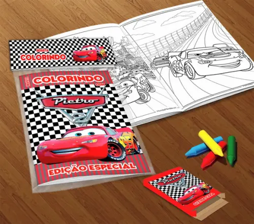 Kit Colorir Carros Mcqueen (livrinho + Giz de Cera)