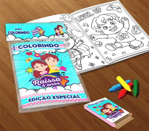 Kit Colorir Maria Clara e Jp (livrinho + Giz de Cera)