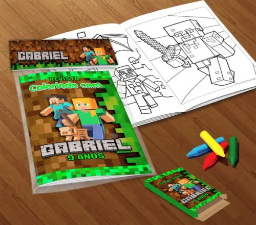 Kit Colorir Minecraft (livrinho + Giz de Cera)
