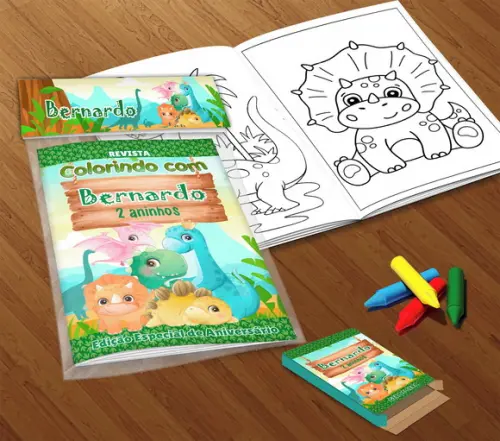 Kit Colorir Dino Baby (livrinho + Giz de Cera)
