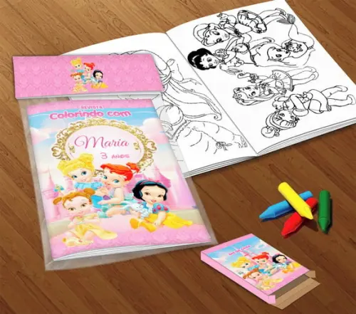 Kit Colorir Princesas da Disney Cute (livrinho+giz de Cera)