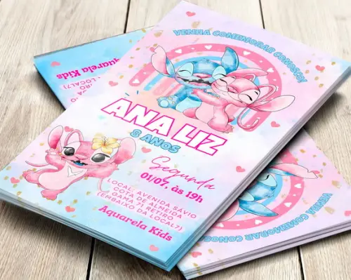 Convite Impresso Stitch e Angel