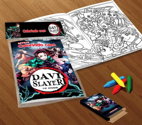 Kit Colorir Demon Slayer (livrinho + Giz de Cera)